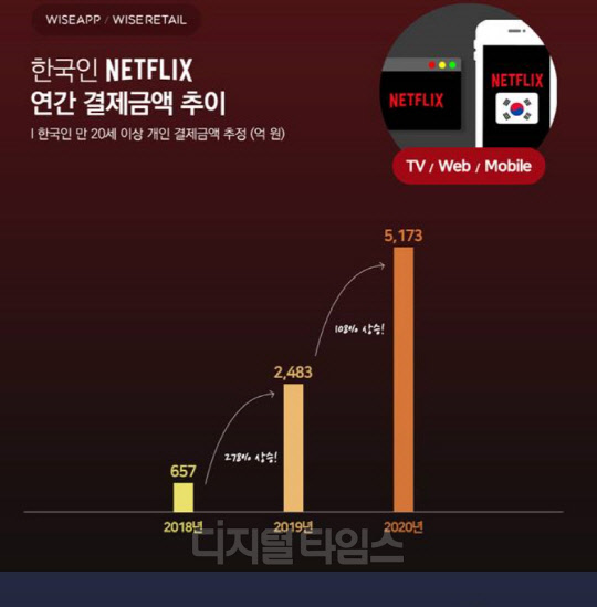 한국인 연간 결제금액 추이. 와이즈앱 제공